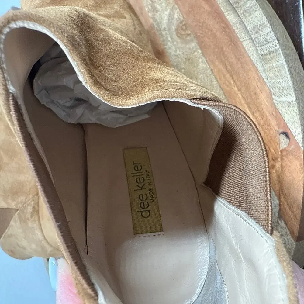 Dee Keller Suede Open Toe Pull On Platform Wedges‎ Caramel Size 38 Italy